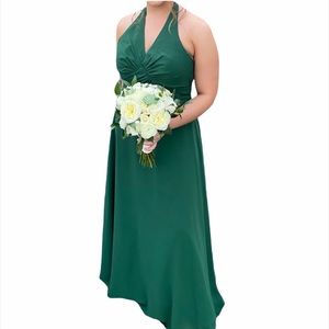 Christina Wu halter hunter green bridesmaid dress